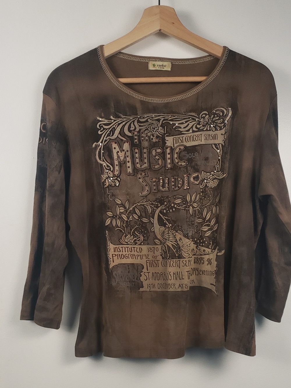 Y2k Cactus XL Music Studio Graphic Long Sleeve Top - Brown